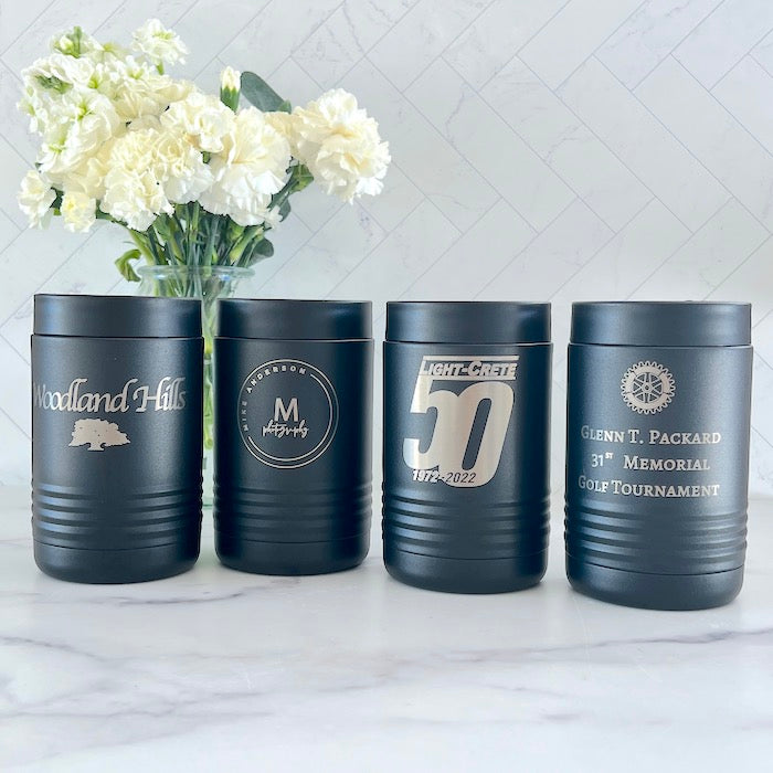 Laser Engraved Logo Can Coolers - Barn Street Designs