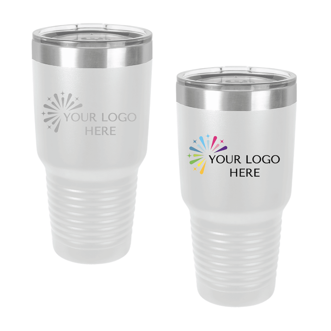 30oz insulated custom tumbler laser engraved with a company logo