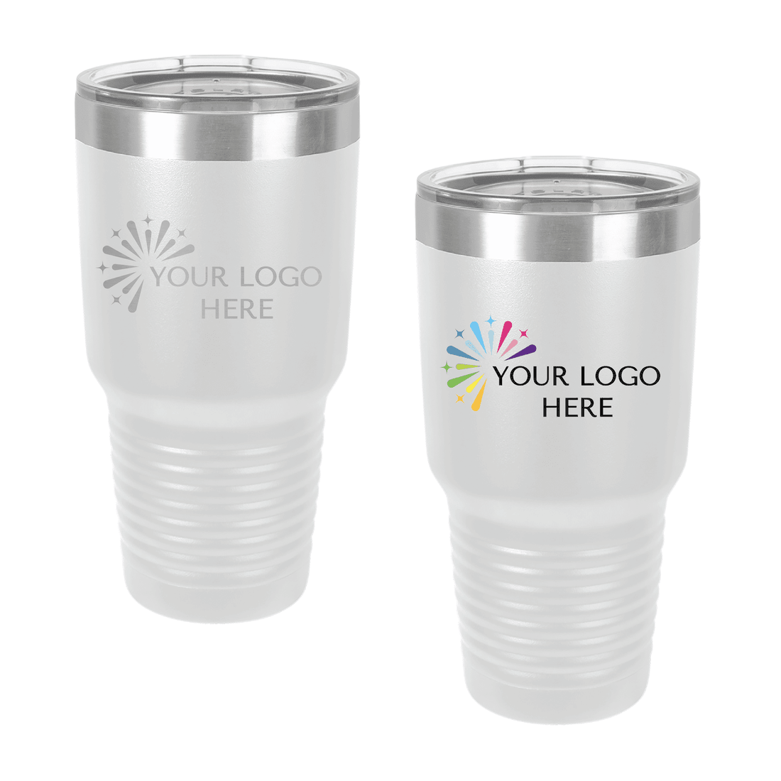30oz insulated custom tumbler laser engraved with a company logo