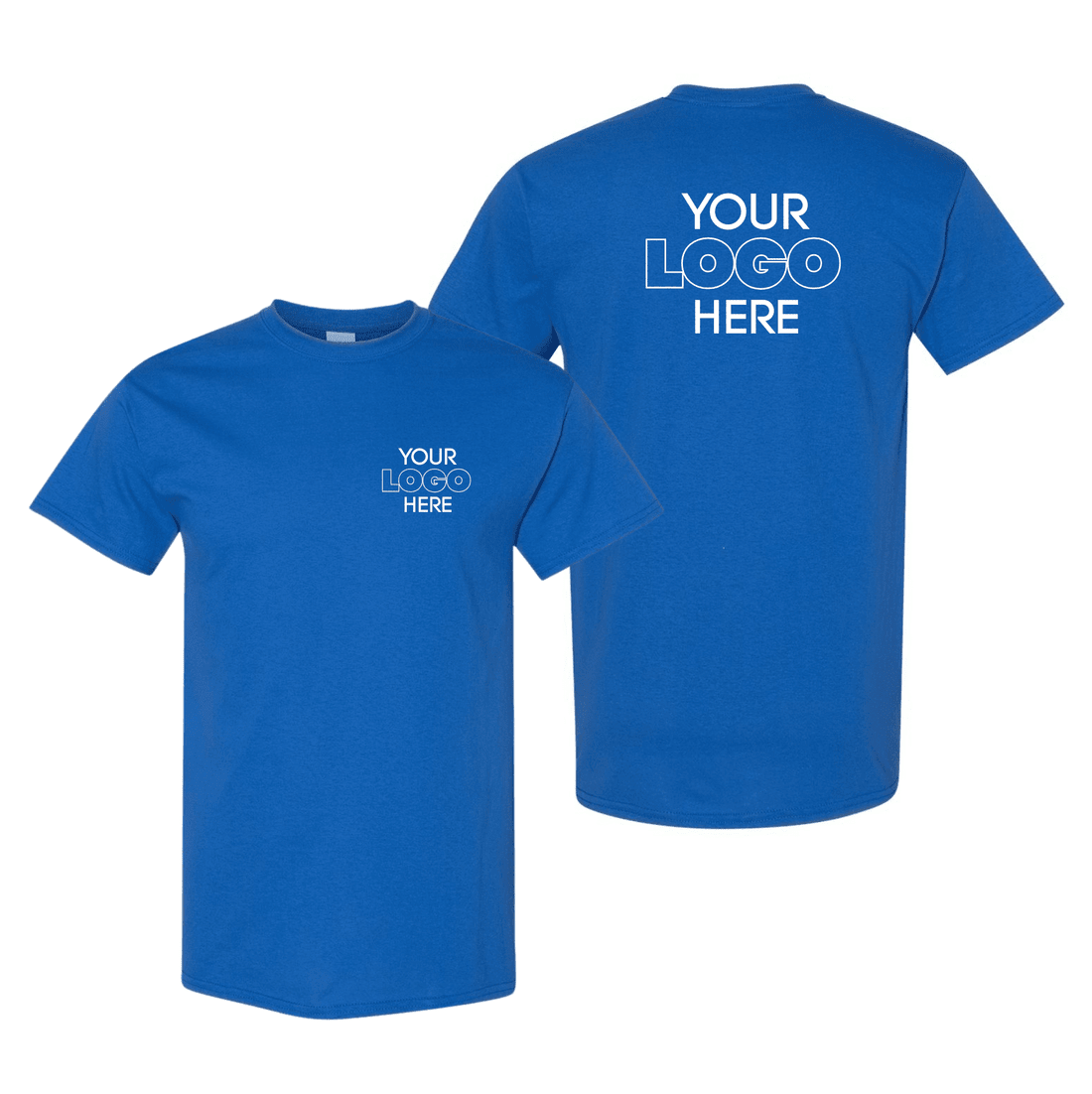 Stack of folded custom printed t-shirts in assorted colors ready for a small team order