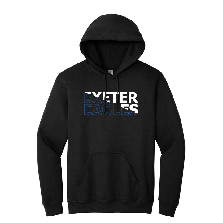 Black hoodie with "Exeter Eagles" text across chest in white and blue lettering