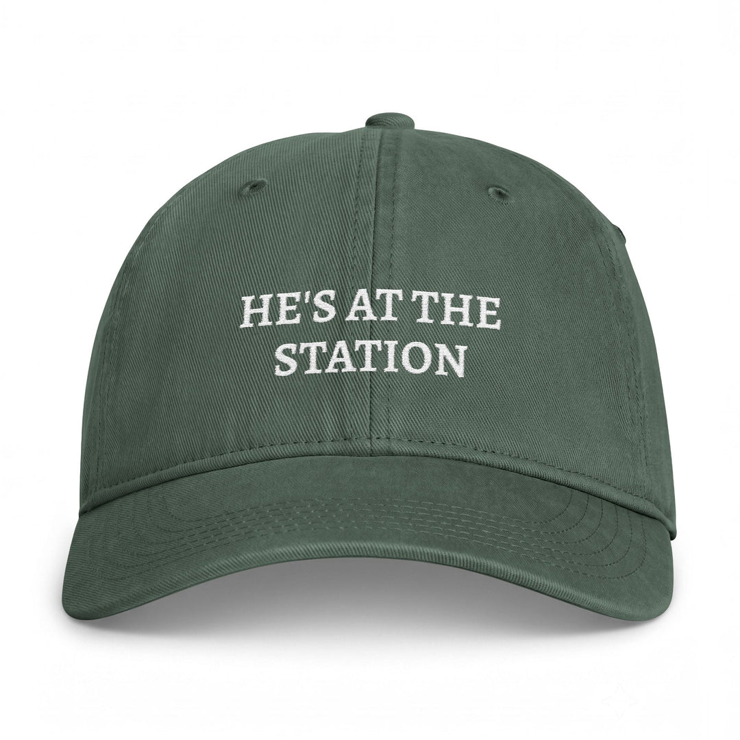 Washed moss green dad cap with he&