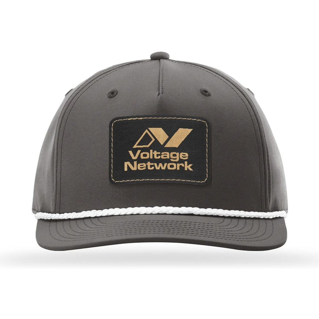 Richardson 258 5-Panel Rope Cap in Dark Grey/White with a custom leatherette logo patch