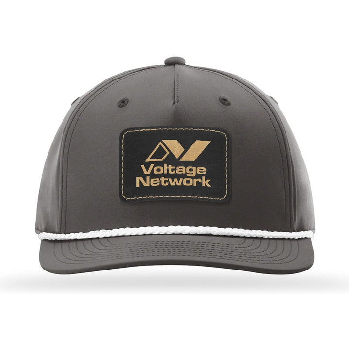 Richardson 258 5-Panel Rope Cap in Dark Grey/White with a custom leatherette logo patch