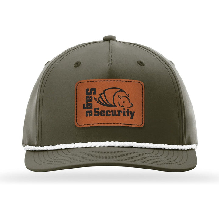 Richardson 258 5-Panel Rope Cap in Dark Olive/White with a custom leatherette logo patch