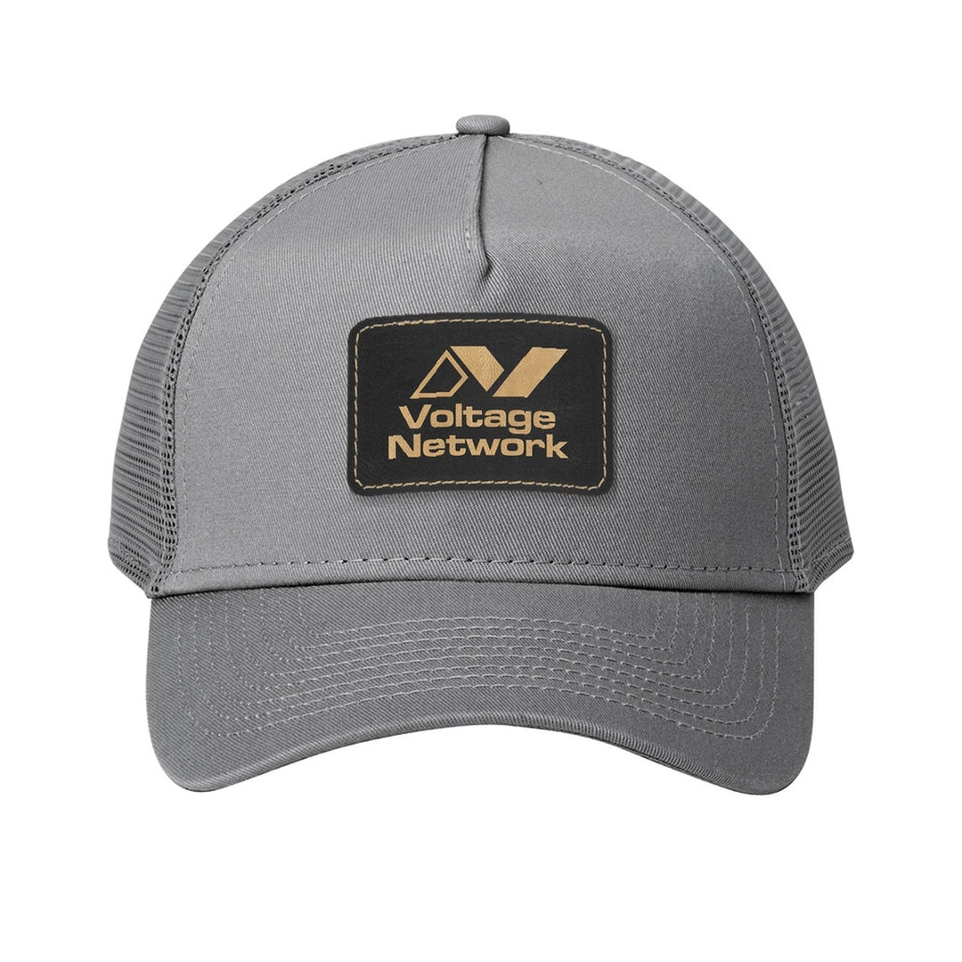 New Era NE205 Snapback Trucker in Grey with a custom leatherette logo patch