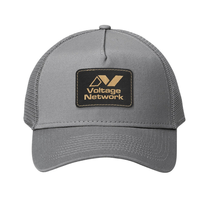 New Era NE205 Snapback Trucker in Grey with a custom leatherette logo patch