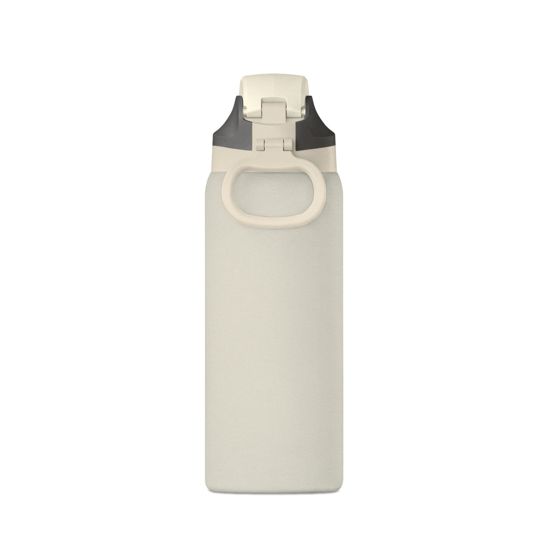 Ivory 32oz insulated stainless steel water bottle shown with carry-handle lid, side view