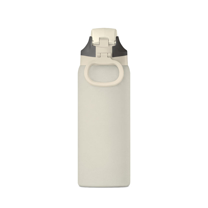 Ivory 32oz insulated stainless steel water bottle shown with carry-handle lid, side view