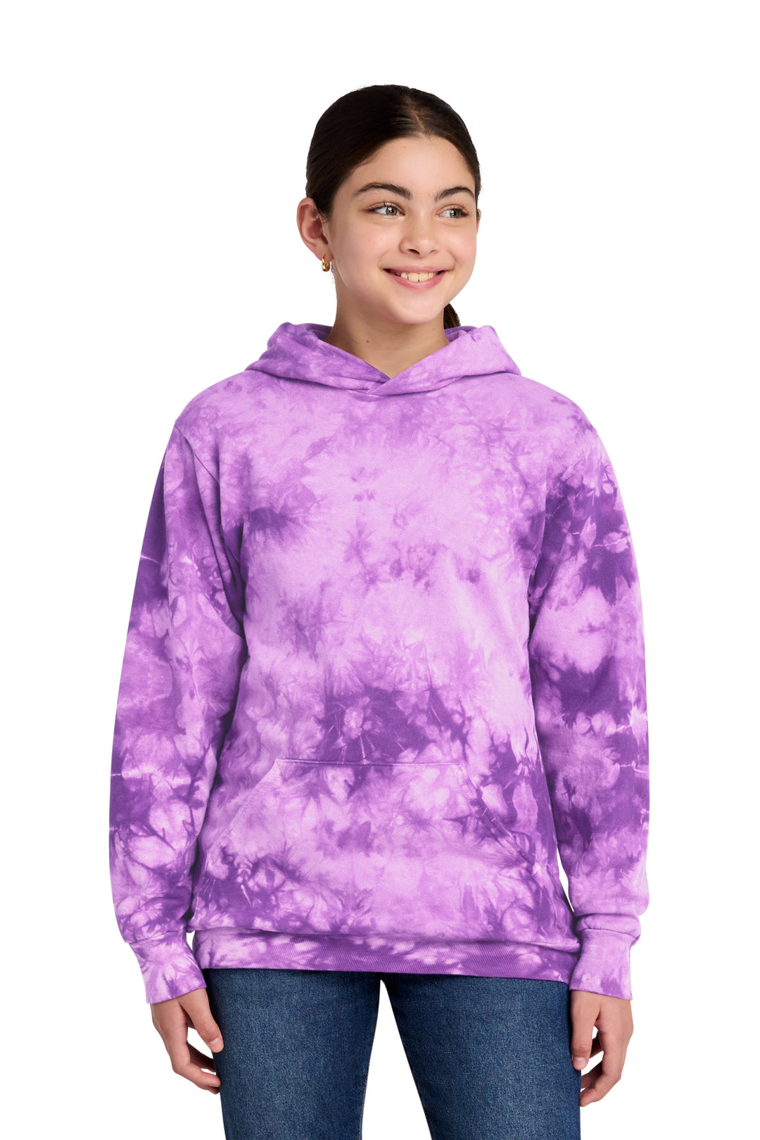 Blank youth crystal tie-dye pullover hoodie in Purple