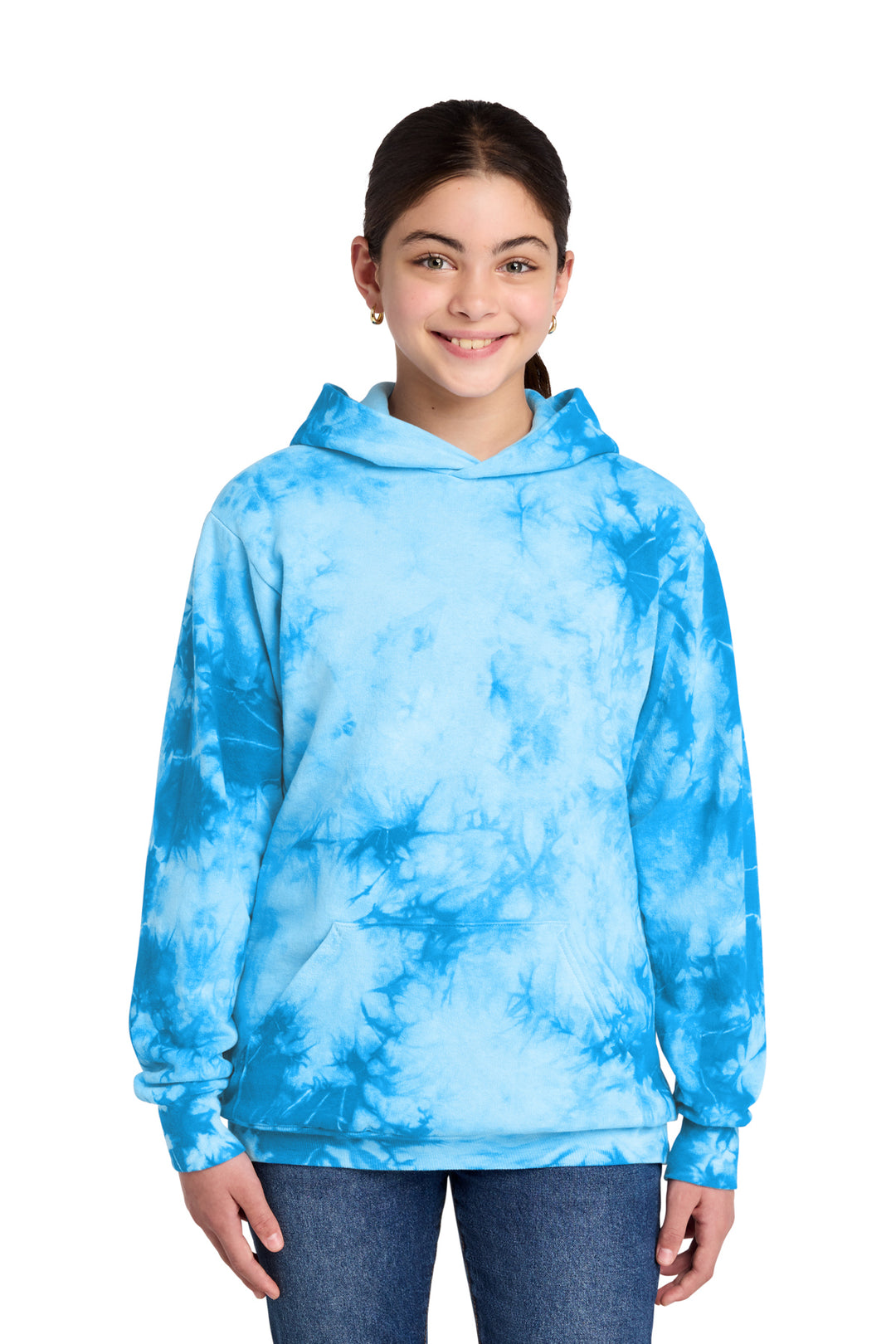 Blank youth crystal tie-dye pullover hoodie in Sky Blue