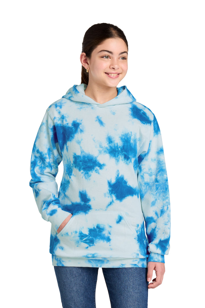 Blank youth crystal tie-dye pullover hoodie in True Royal