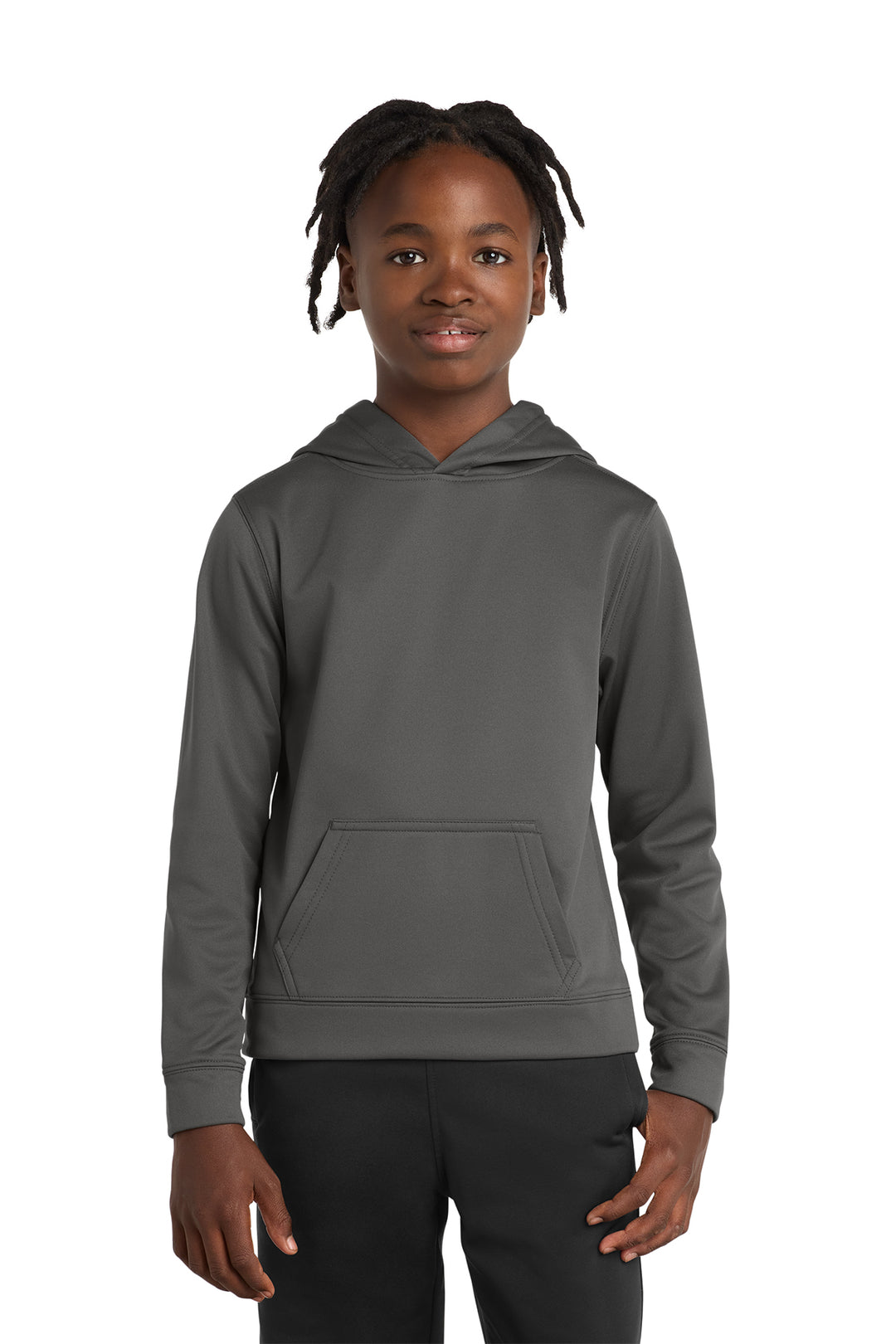 Blank youth performance fleece pullover hoodie in Charcoal
