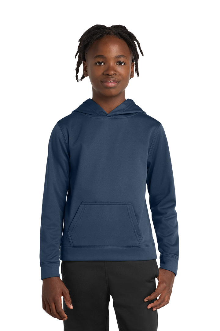 Blank youth performance fleece pullover hoodie in Deep Navy