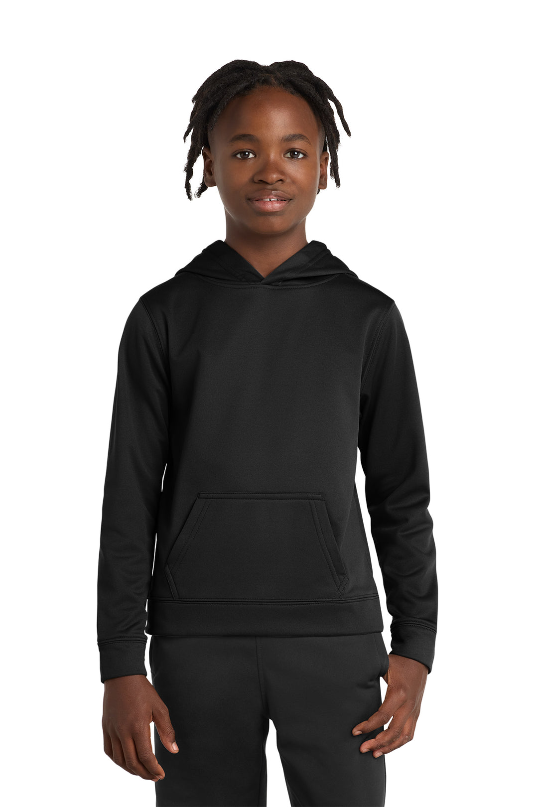 Blank youth performance fleece pullover hoodie in Jet Black