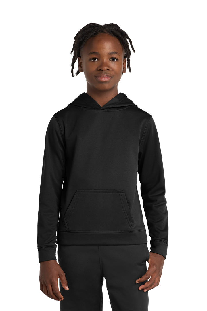 Blank youth performance fleece pullover hoodie in Jet Black