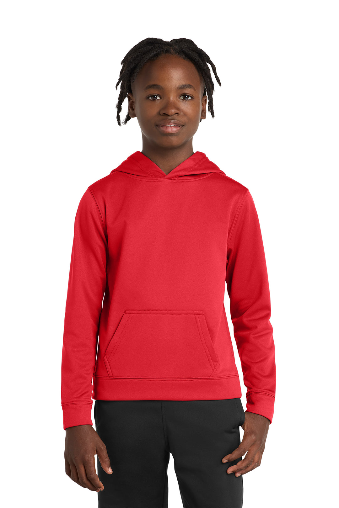 Blank youth performance fleece pullover hoodie in Red