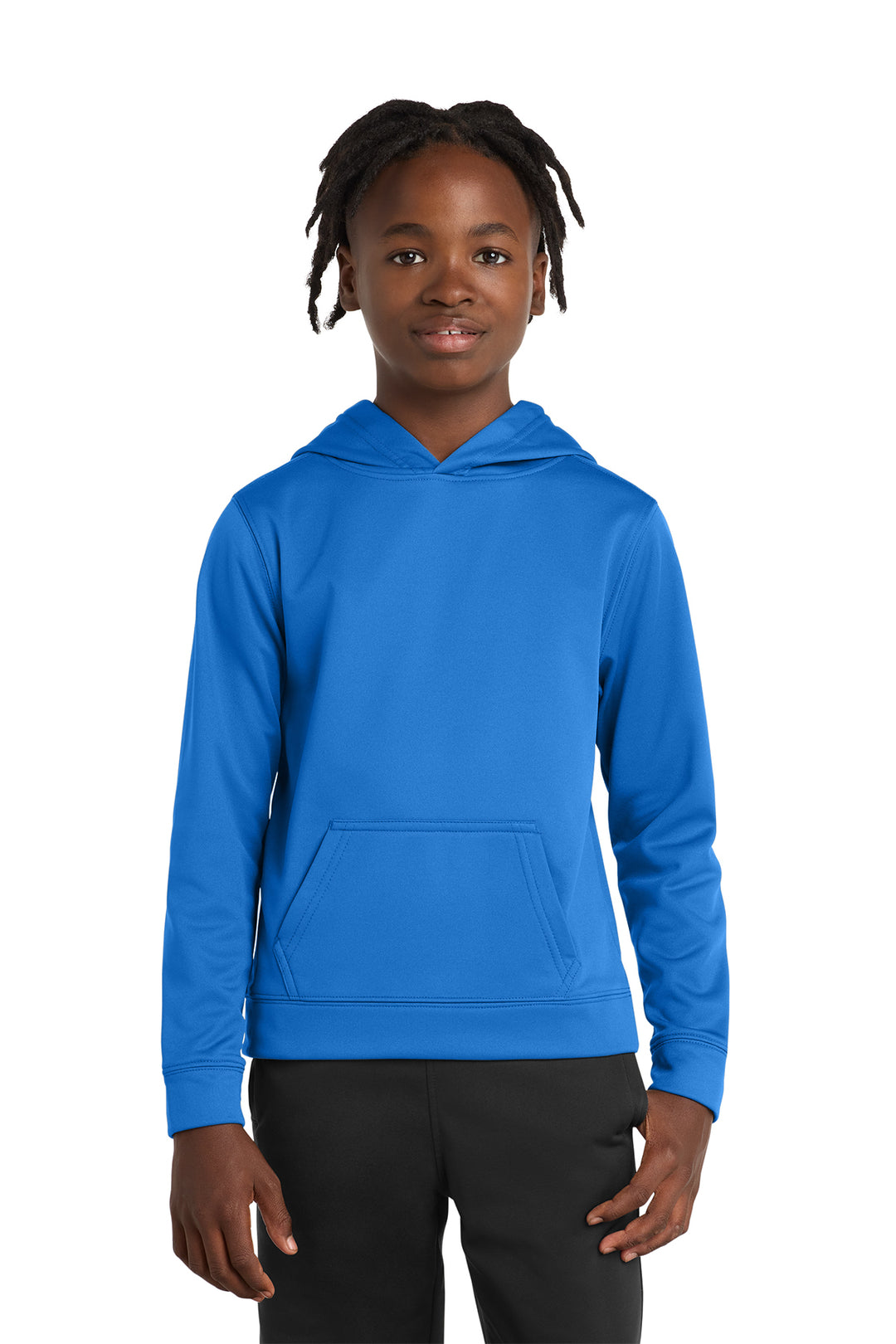 Blank youth performance fleece pullover hoodie in Royal