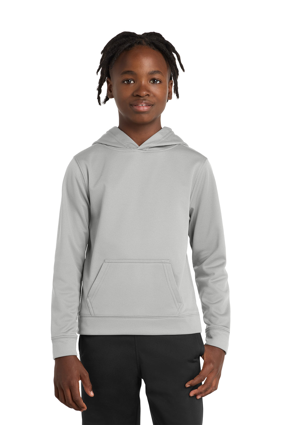 Blank youth performance fleece pullover hoodie in Silver