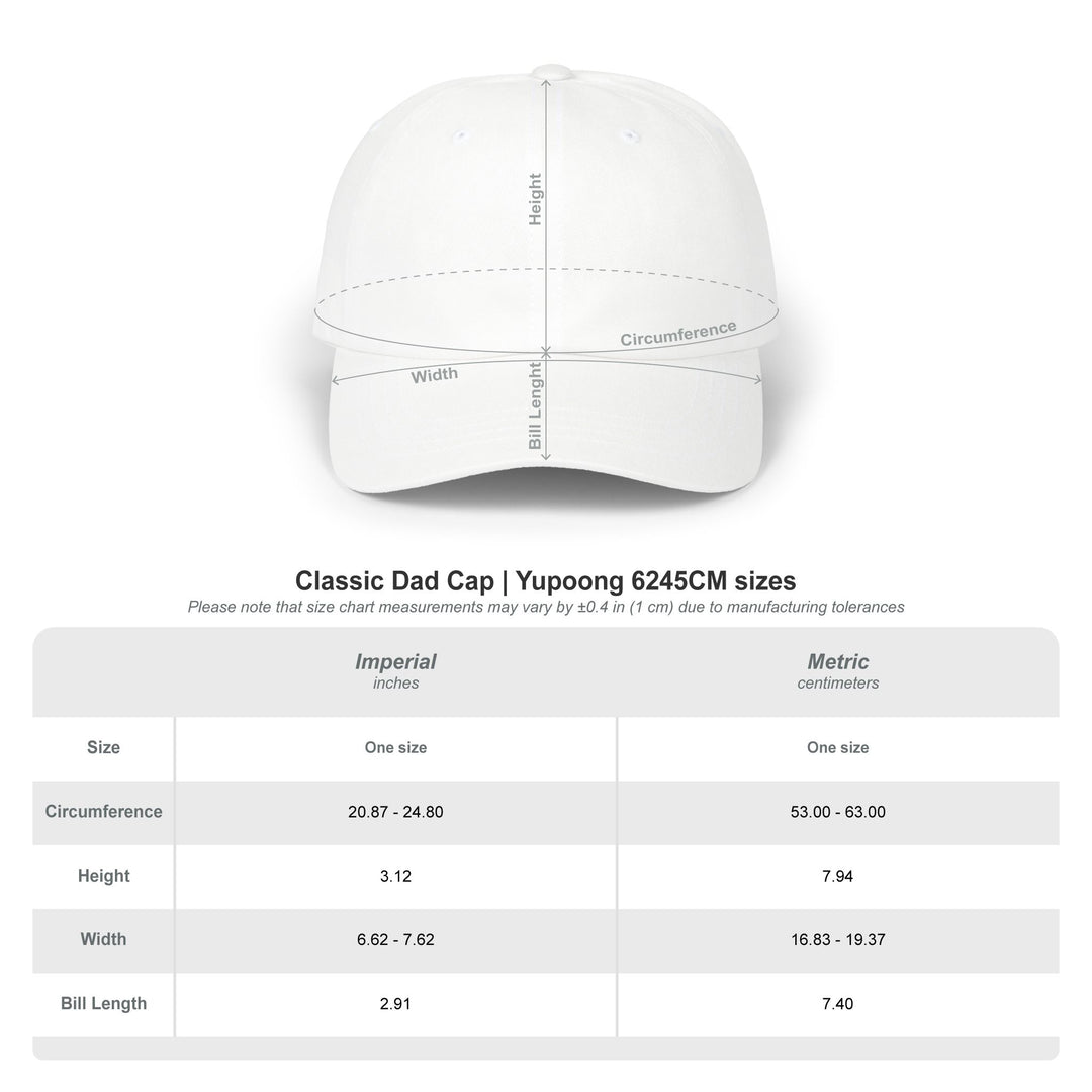 Classic dad cap sizing chart for the fire wife embroidered hat