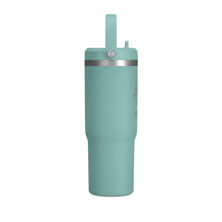 Sage green 32oz insulated travel tumbler with flip straw lid