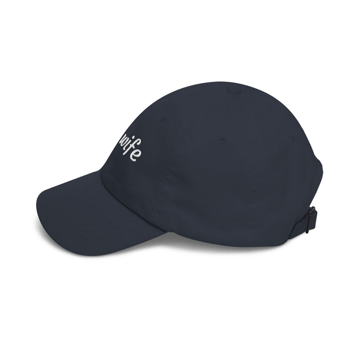Navy fire wife dad cap, left side view