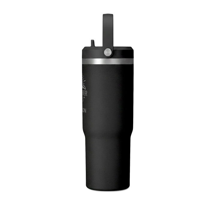 Black 32oz insulated tumbler with flip straw lid