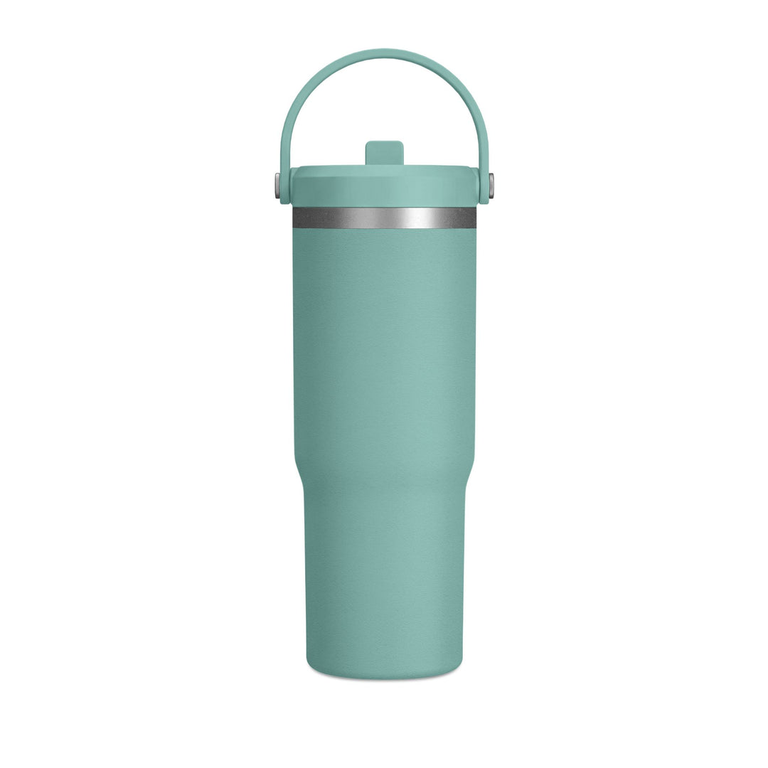 Sage green 32oz insulated tumbler with carry-handle lid