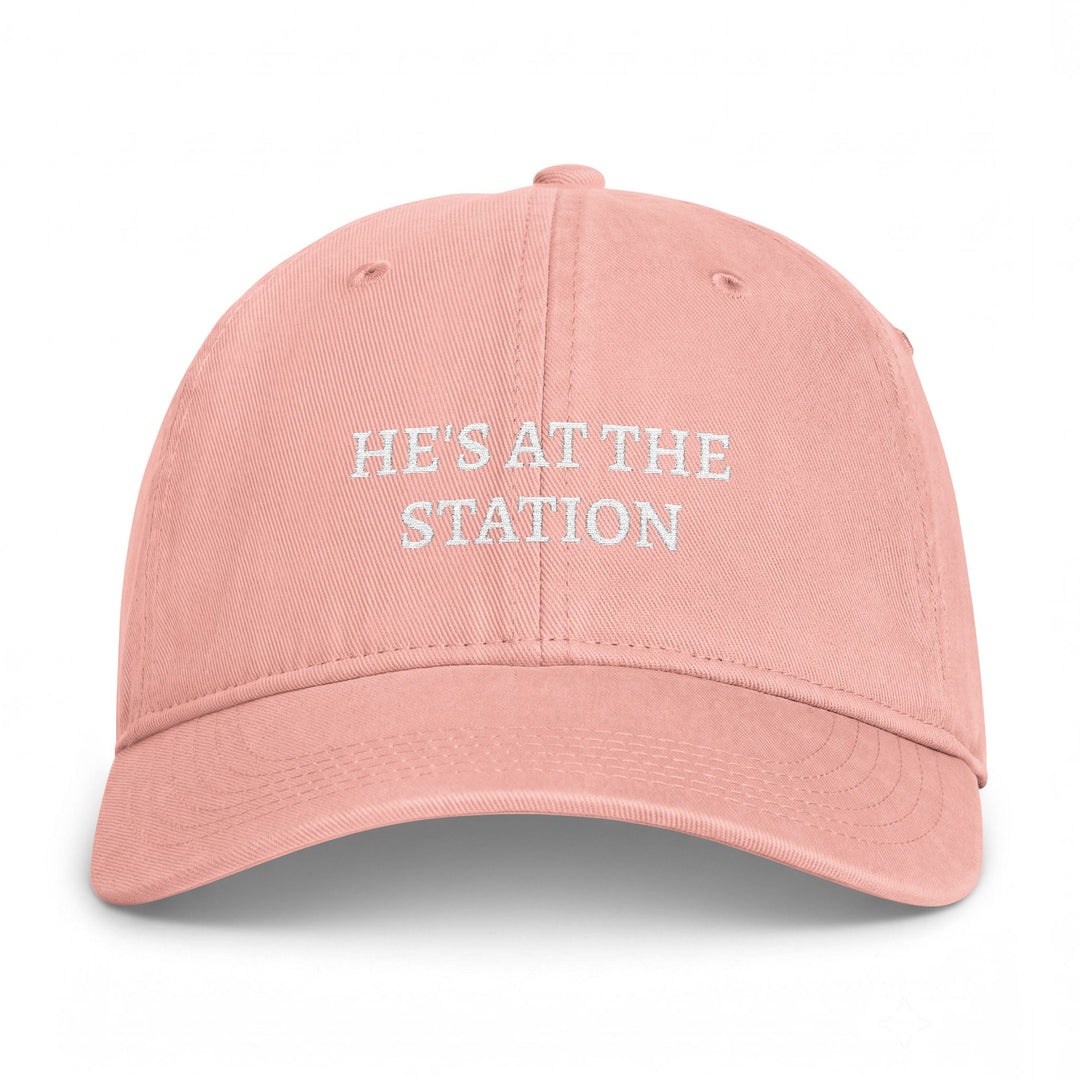 Washed peach dad cap with he&