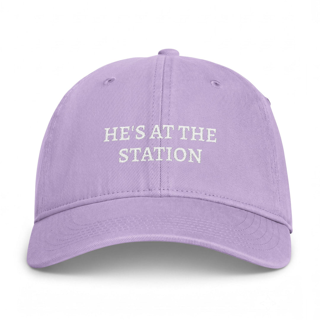 Washed orchid lavender dad cap with he&