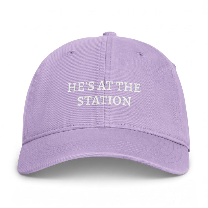 Washed orchid lavender dad cap with he&