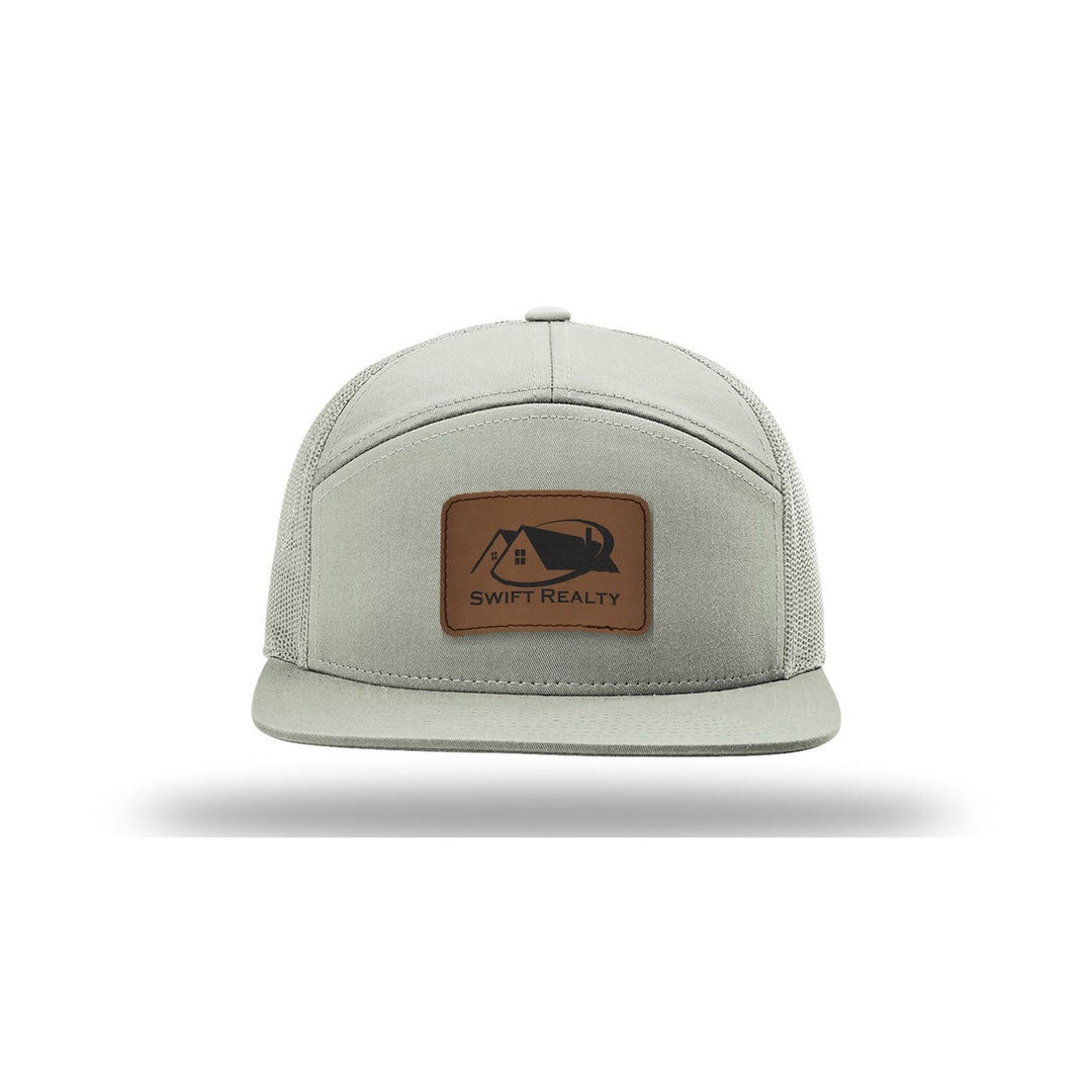Richardson 168 7-Panel Trucker in Quarry with a custom leatherette logo patch