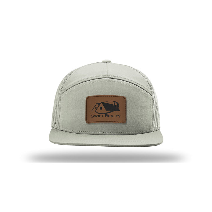 Richardson 168 7-Panel Trucker in Quarry with a custom leatherette logo patch