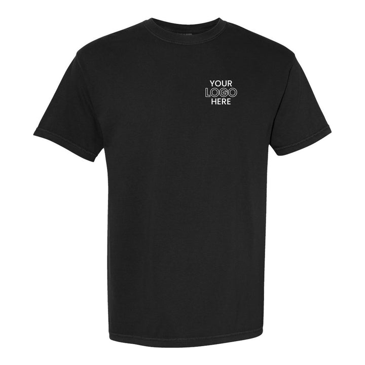 Black Comfort Colors 1717 tee with a sample logo on the left chest