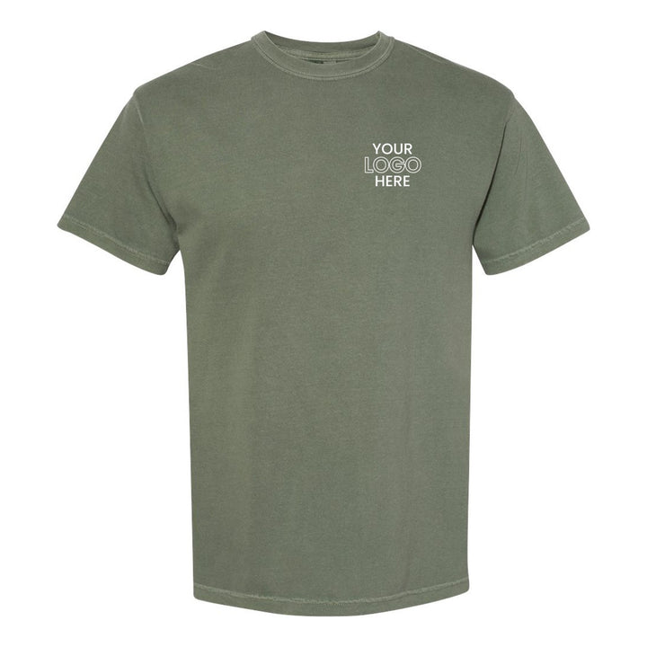 Moss Comfort Colors 1717 tee with a sample logo on the left chest