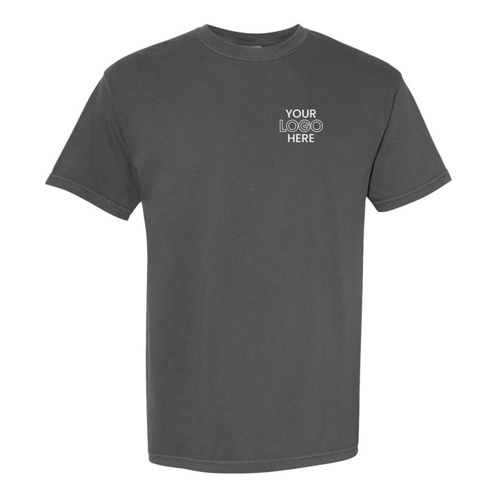 Pepper Comfort Colors 1717 tee with a sample logo on the left chest