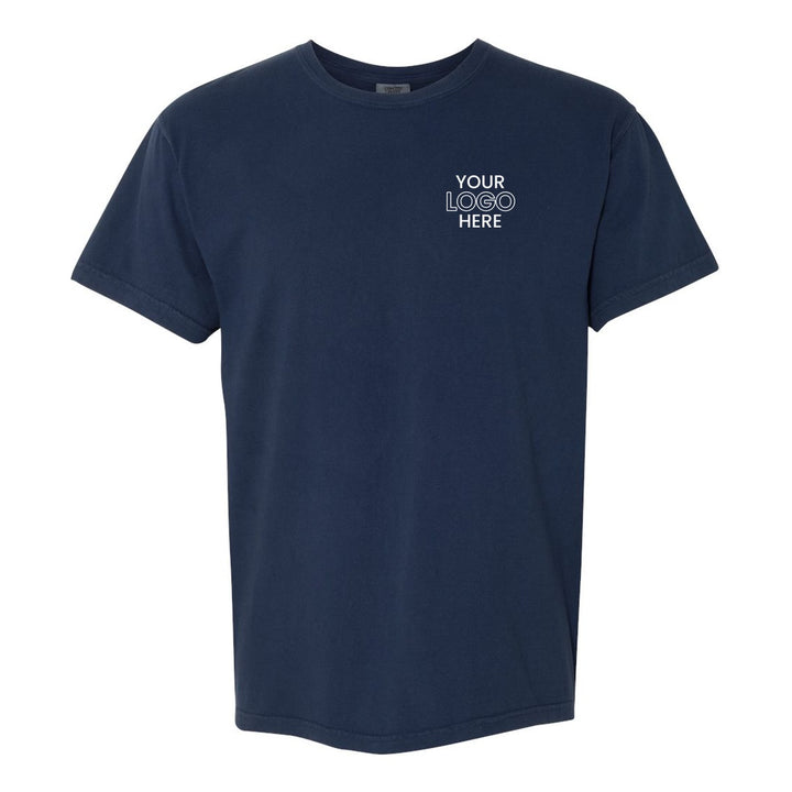 True Navy Comfort Colors 1717 tee with a sample logo on the left chest
