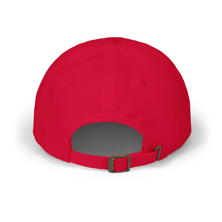 Cranberry red fire wife dad cap, back view with adjustable strap