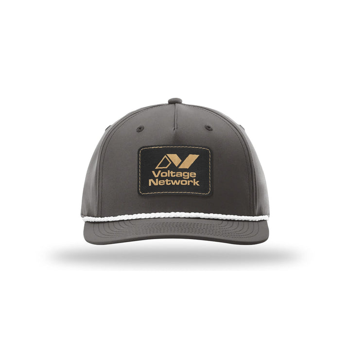 Richardson 258 5-Panel Rope Cap in Dark Grey/White with a custom leatherette logo patch