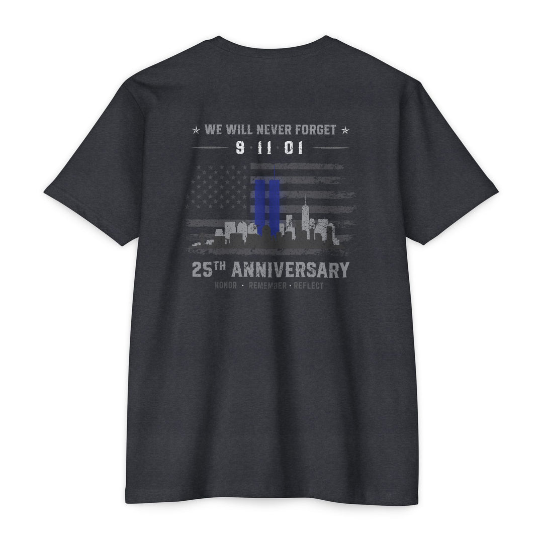 9/11 25th Anniversary Tribute T-Shirt — "We Will Never Forget" Memorial Tee