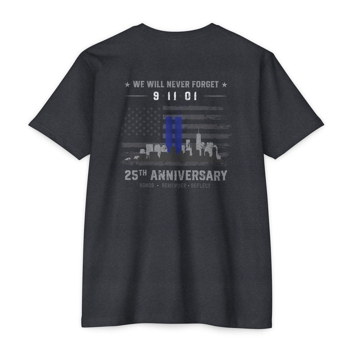 9/11 25th Anniversary Tribute T-Shirt — "We Will Never Forget" Memorial Tee