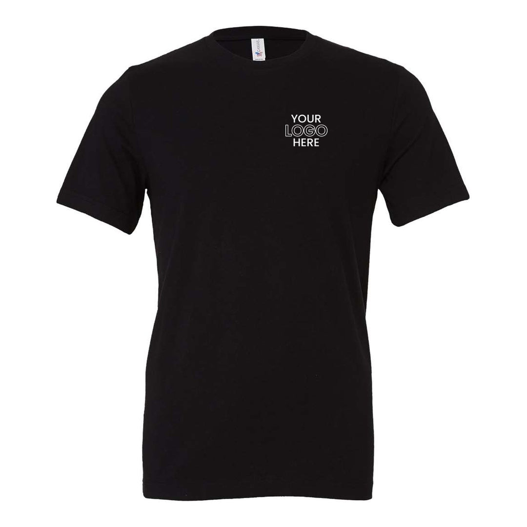 Black Bella+Canvas 3001 tee with a sample logo on the left chest