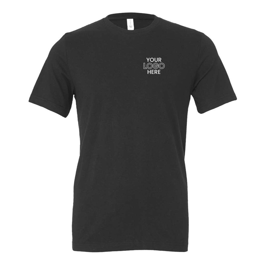 Dark Grey Bella+Canvas 3001 tee with a sample logo on the left chest