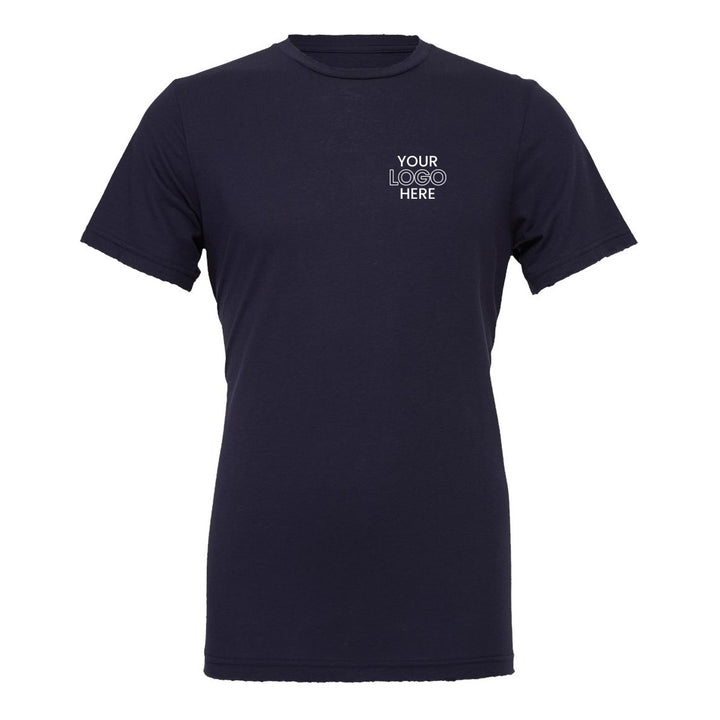 Navy Bella+Canvas 3001 tee with a sample logo on the left chest