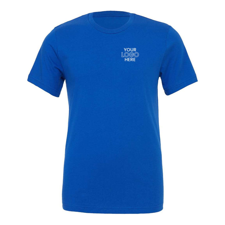 True Royal Bella+Canvas 3001 tee with a sample logo on the left chest
