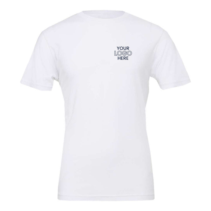 White Bella+Canvas 3001 tee with a sample logo on the left chest