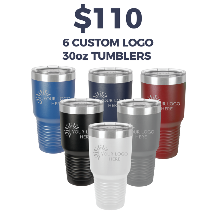 6-Pack Custom Logo Laser Engraved Tumblers | 30 oz