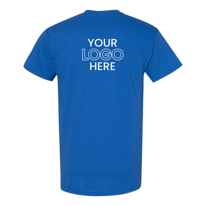 Royal Gildan 5000 tee with a sample full-back company logo