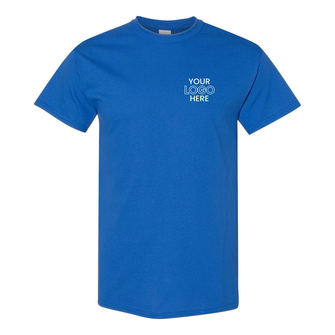 Royal Gildan 5000 tee with a sample logo on the left chest