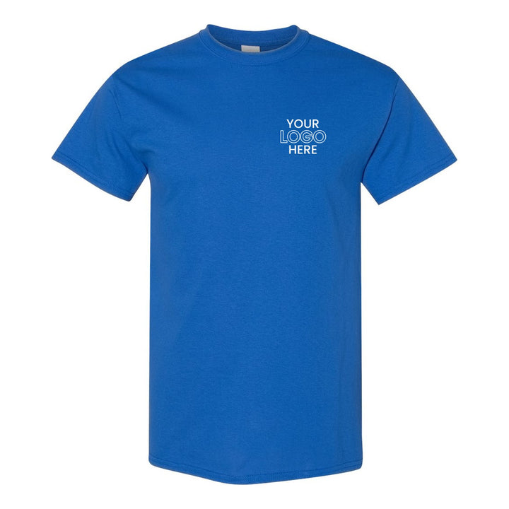 Royal Gildan 5000 tee with a sample logo on the left chest